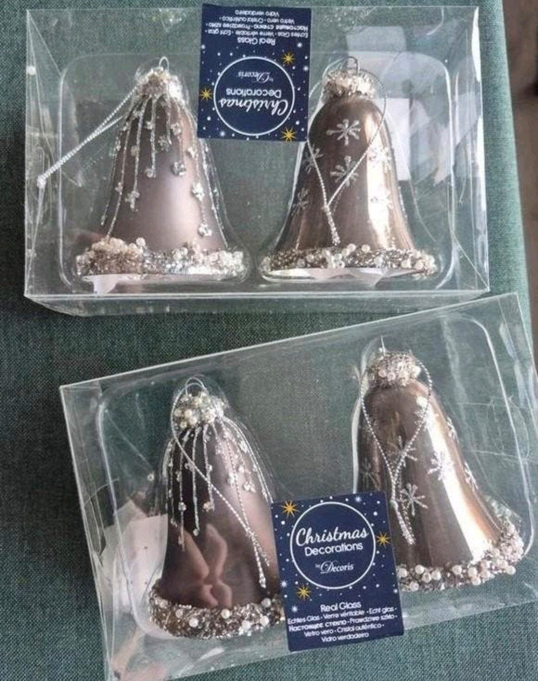 Glazen Kerstklokjes Antraciet met belletje kerstboomhanger, Diversen, Ophalen of Verzenden, Nieuw