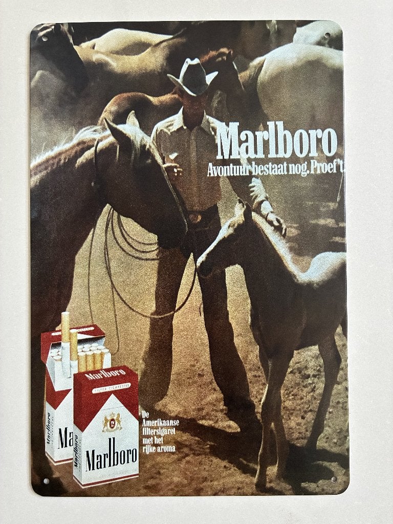 oude Marlboro reclame jaren 70 wandbord 20 x 30 cm metaal, Verzamelen, Reclamebord, Elpseet, John, Olt