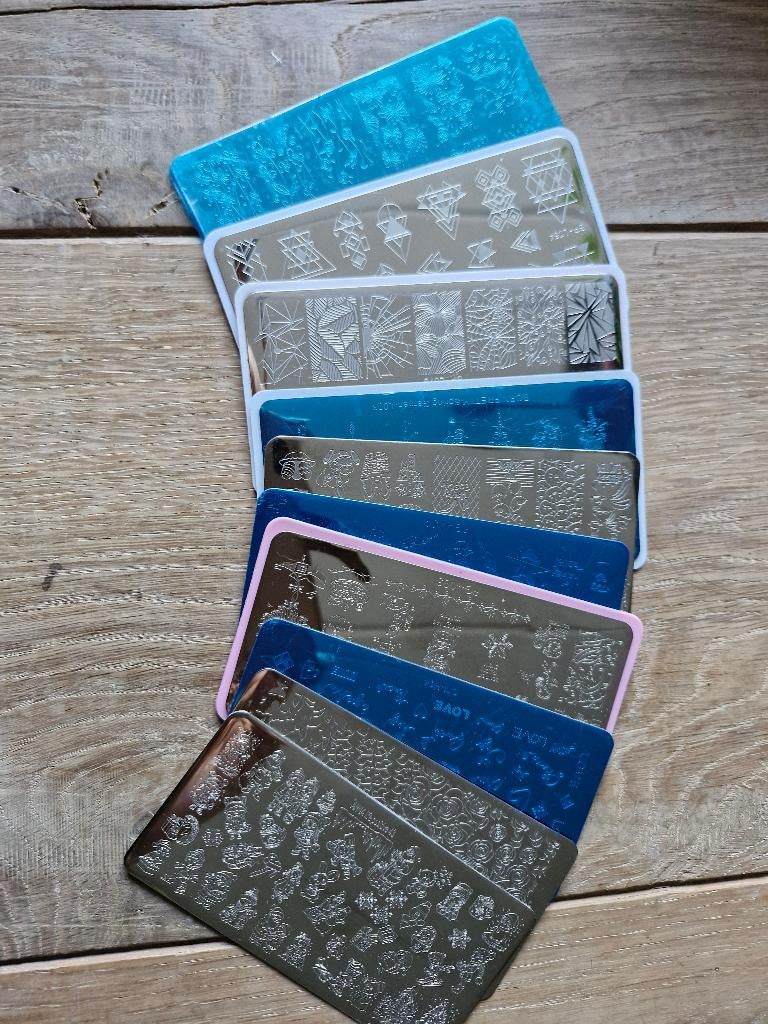 10 stempelplaten, Ophalen of Verzenden, Zo goed als nieuw, Zilver, Handen en Nagels