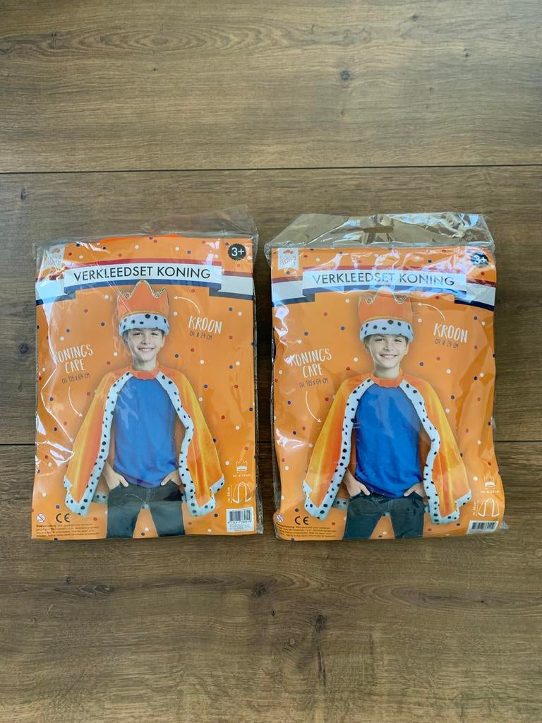 2x oranje verkleedset - Kroon en Koningscape WK voetbal, Ophalen of Verzenden, Zo goed als nieuw, 110 t/m 116, Jongen of Meisje