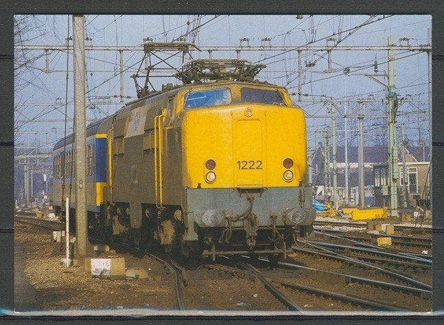 NS Elektrische Loc 1222 met rijtuig Ansichtkaart t-163 jdu, Ophalen of Verzenden, Zo goed als nieuw, Trein, Kaart of Prent