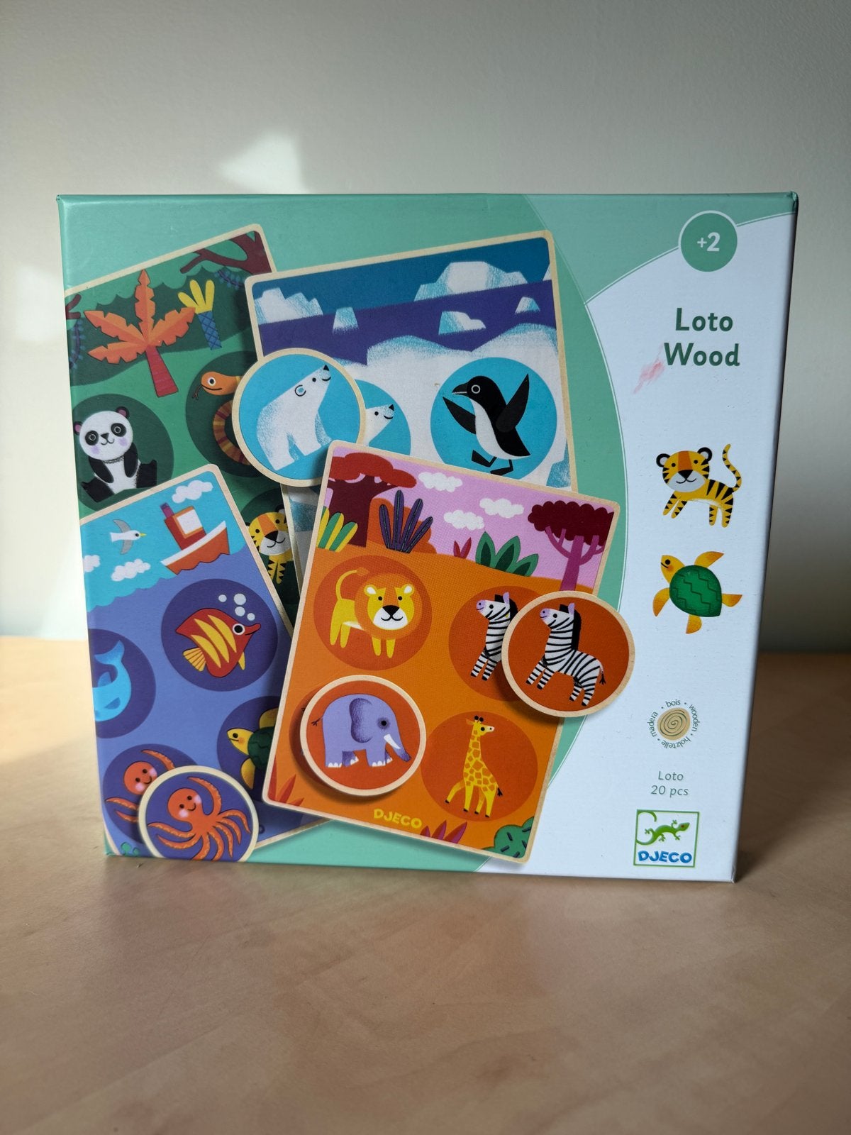 Djeco Loto Wood dierenlotto spel voor kinderen +2 jaar, Ophalen of Verzenden, Zo goed als nieuw, Overige typen