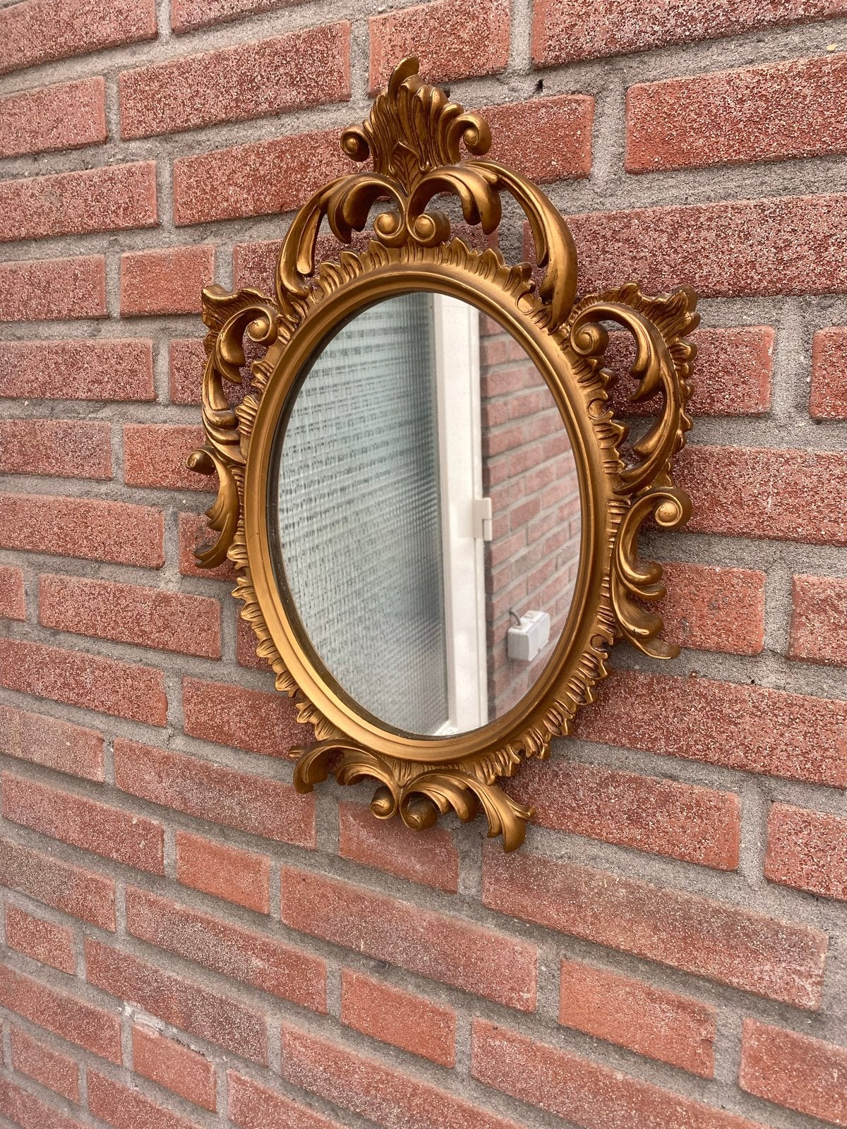 Vintage Gouden Barok Spiegel Ovaal, Ophalen, Ovaal, Minder dan 50 cm, Minder dan 100 cm