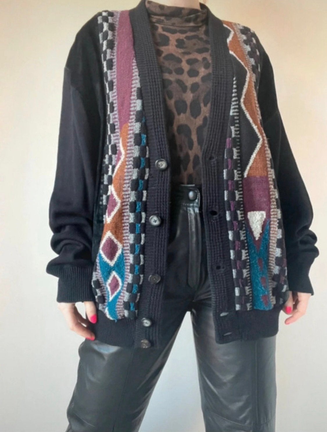 Vintage vest met patroon, M/L. Coogi stijl knit unisex boho, Kleding | Heren, Vintage, Gedragen, Meerkleurig, Verzenden