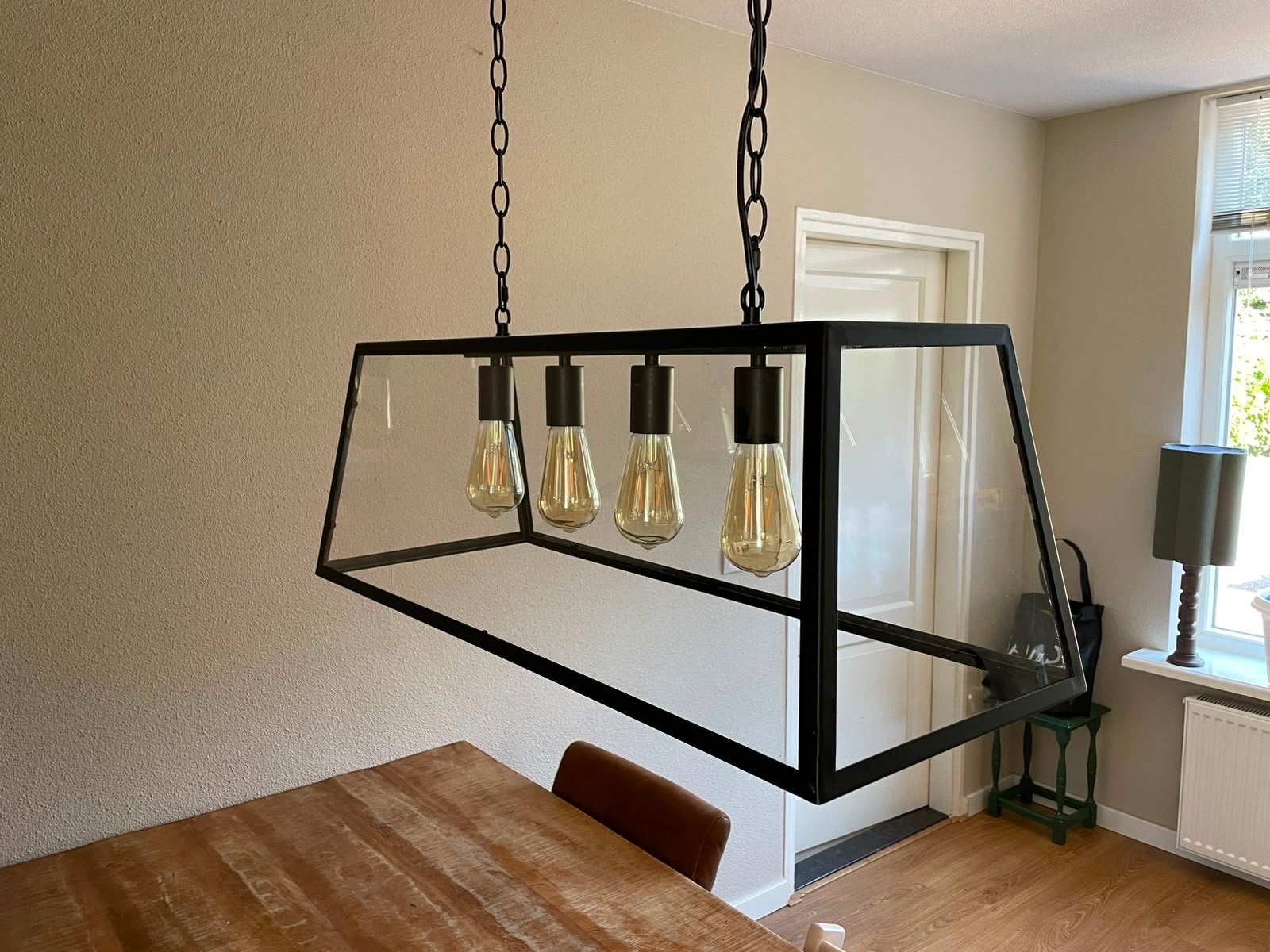 Industriële hanglamp met 4 lichtpunten, Ophalen, Zo goed als nieuw, Metaal, E27 (groot)
