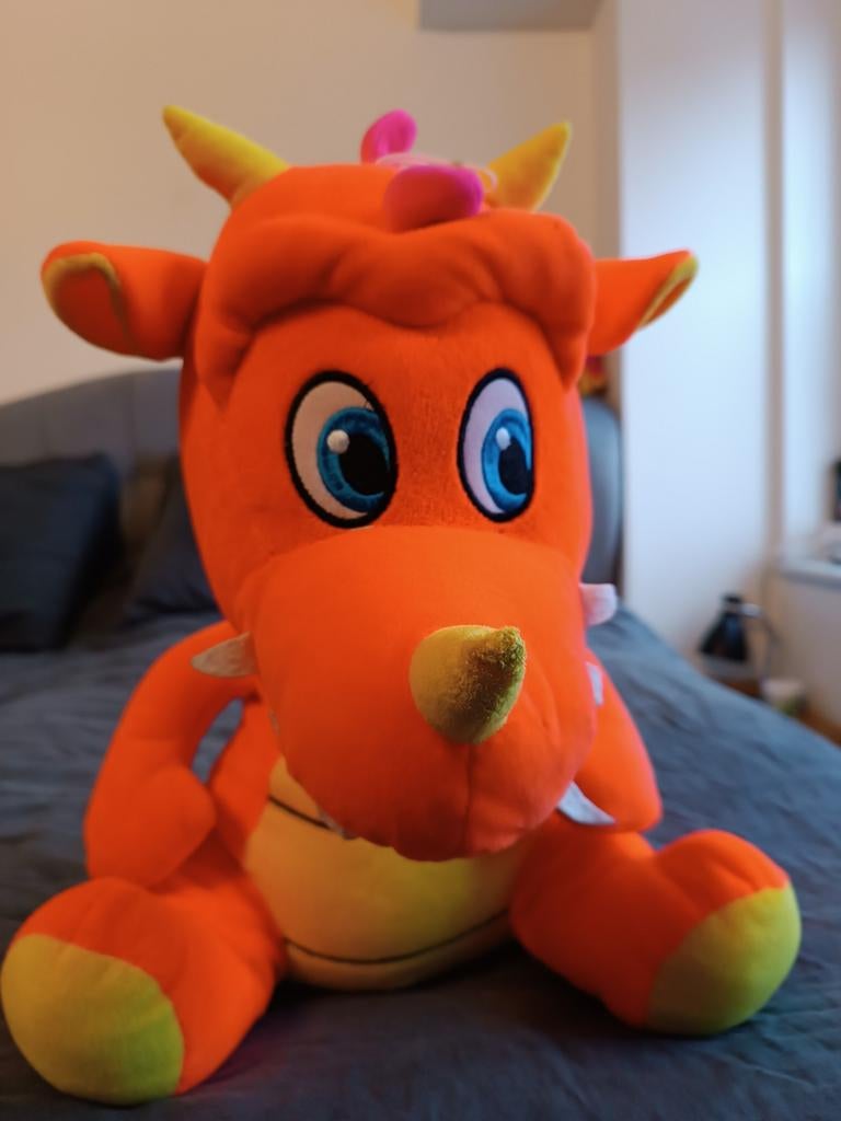 Grote oranje draak knuffel - Zo goed als nieuw, Oranje, Dinosaurus, Ophalen of Verzenden, Zo goed als nieuw