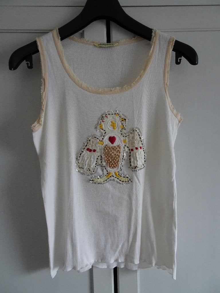 witte zomertop met leuke applicatie – maat L, Kleding | Dames, Wit, Maat 42/44 (L), Ophalen of Verzenden, Zonder mouw