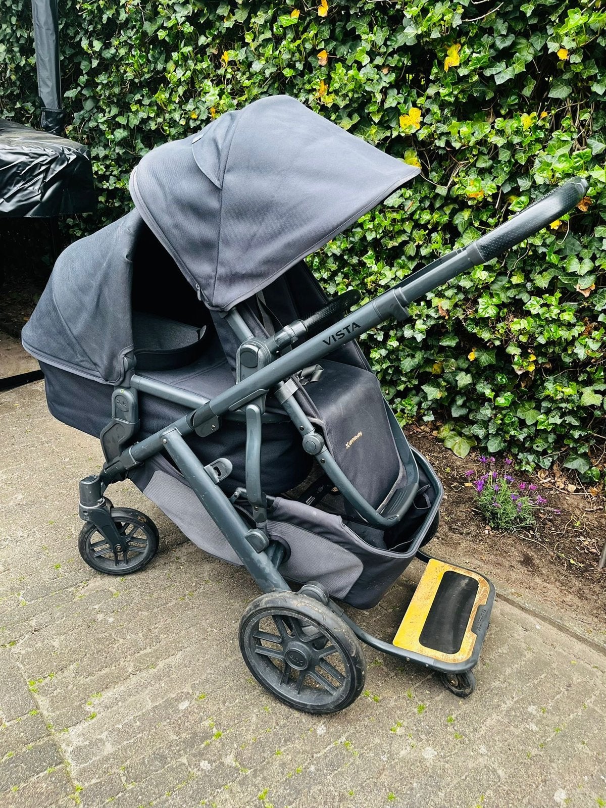 Uppababy Vista V2 duowagen full black met meerijdplankje, Kinderen en Baby's, Kinderwagens en Combinaties, Gebruikt, Duowagen