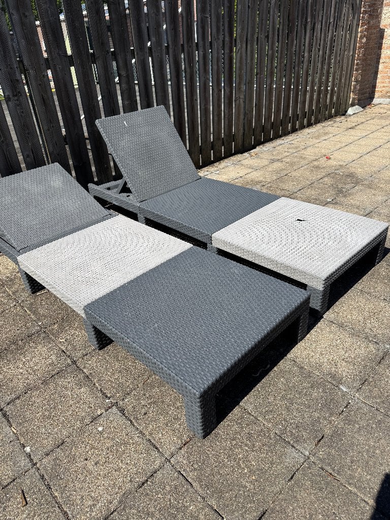 Tuin ligbeden 2X, Ophalen, Gebruikt, Kunststof, Verstelbaar