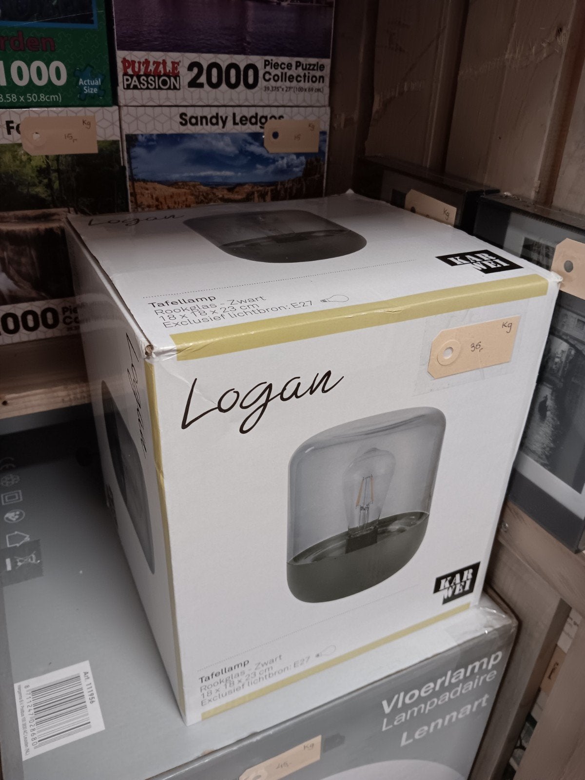 Tafellamp Logan Rookglas Zwart E27 - Nieuw in doos, Overige merken, Karwei, Nieuw, Zwart