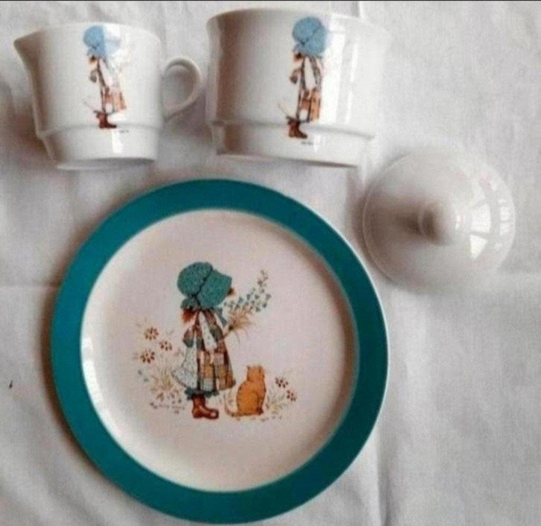 Retro vintage USA Holly Hobbie bord roomstelletje kinder mes, Verzamelen, Retro, Ophalen of Verzenden