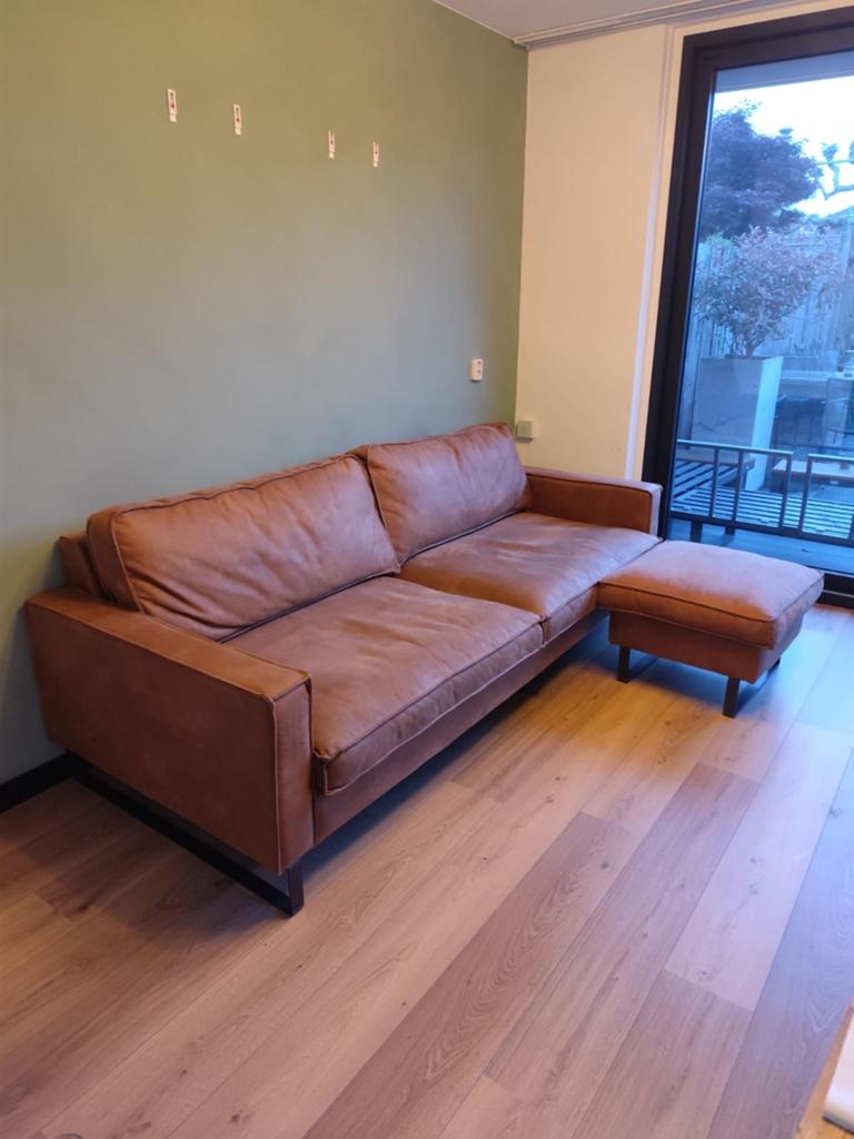 Comfortabele 3-zits pancho bank met hocker - western leer, Huis en Inrichting, Banken | Bankstellen, Zo goed als nieuw, Rechte bank
