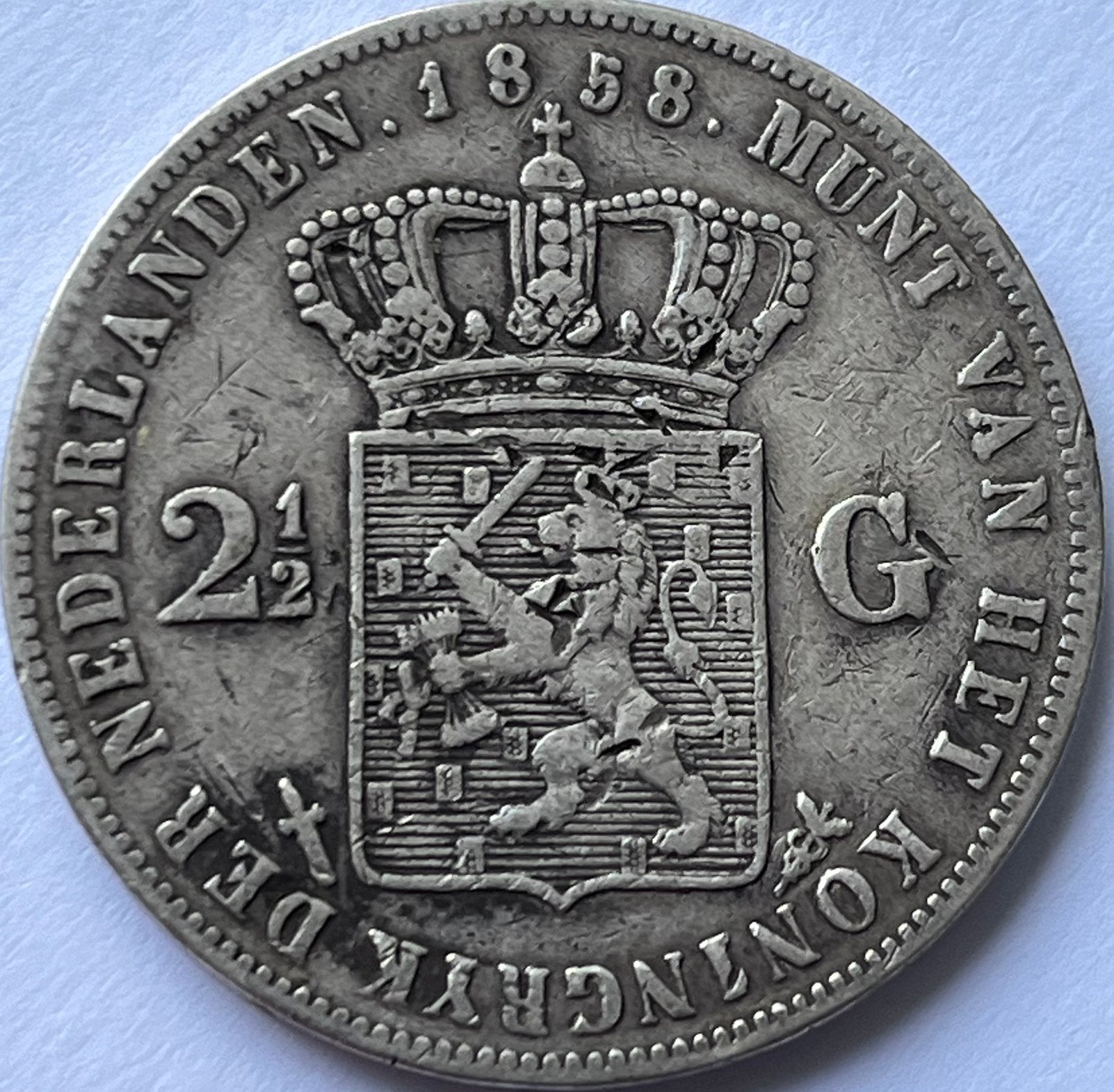 Zilveren rijksdaalder 1858, Koning Willem III, Zilver, Ophalen of Verzenden, Losse munt
