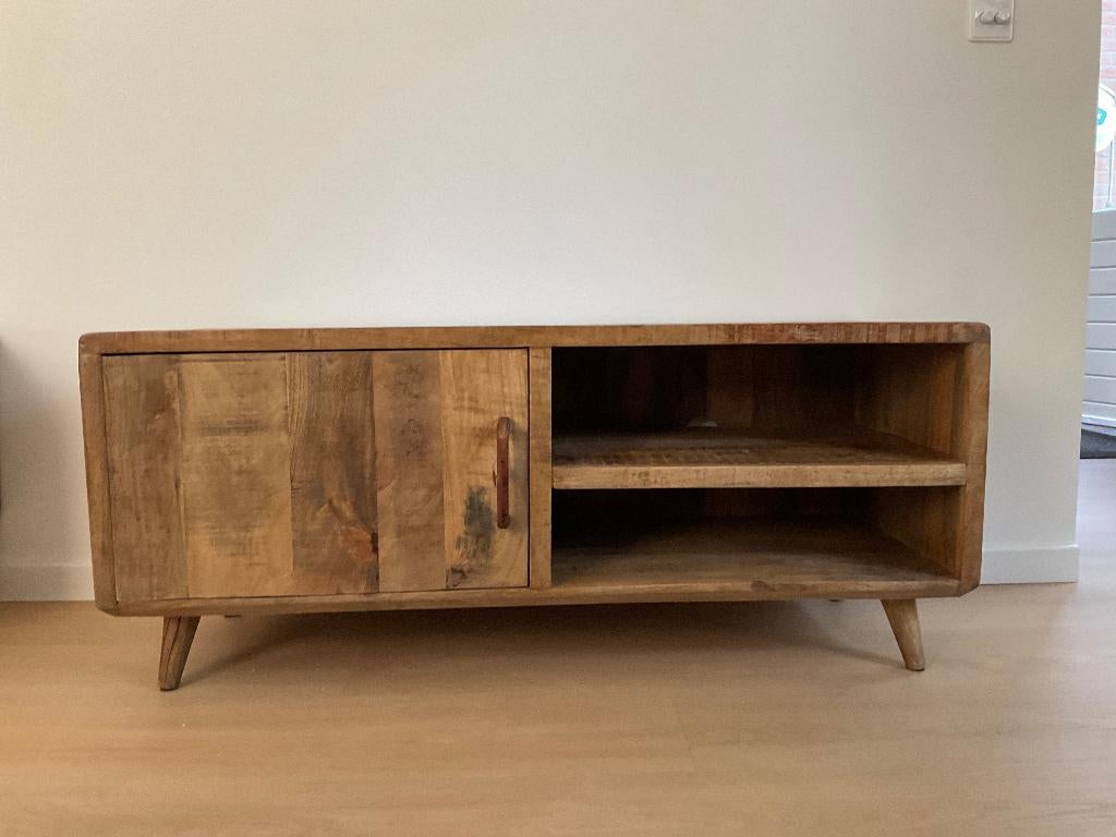 Tv meubel mango hout., merk Starfun, Huis en Inrichting, Kasten | Televisiemeubels, Ophalen, 100 tot 150 cm, Zo goed als nieuw