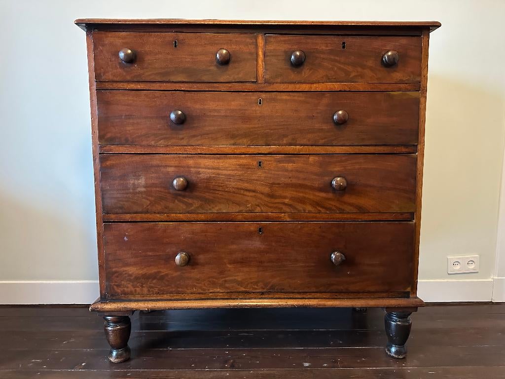 Antieke mahoniehouten ladenkast, Ophalen, Gebruikt, 100 tot 150 cm, 100 tot 150 cm