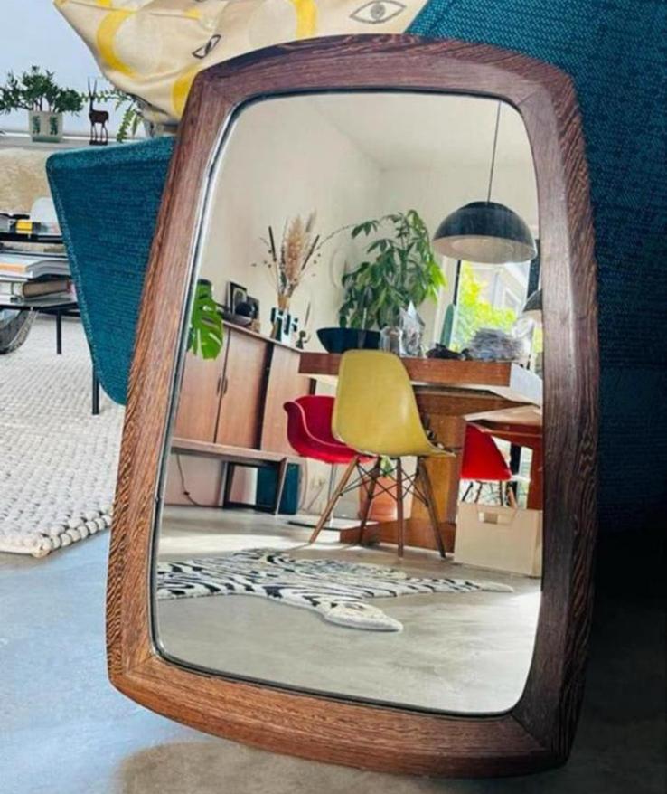 Spiegel Wandspiegel Mid Century Wenge Teak Vintage, Antiek en Kunst, Antiek | Spiegels, Ophalen of Verzenden, Rechthoekig, Minder dan 50 cm