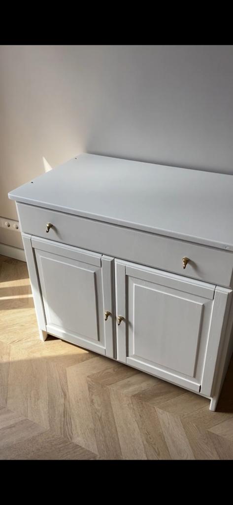 Massief houten commode wit, Ophalen, Zo goed als nieuw, Kast