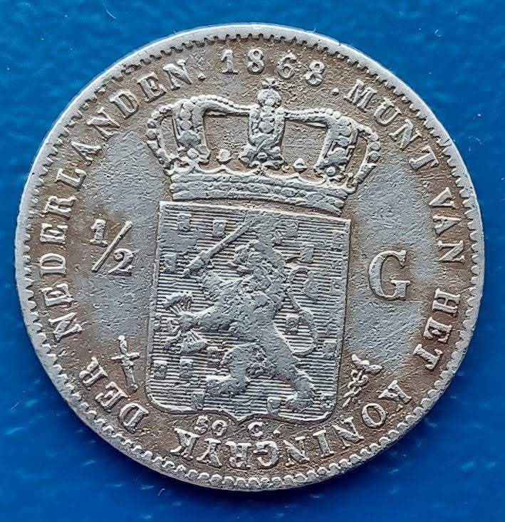 1/2 gulden 1868 - Willem III, ½ gulden, Koning Willem III, Verzenden, Zilver