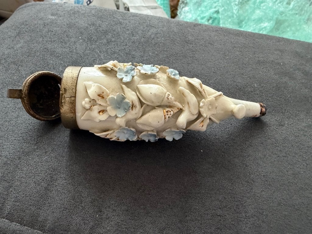 Antiek porselein pijpenkop met vogel en bloemen, Ophalen of Verzenden, Gebruikt, (Water)pijp