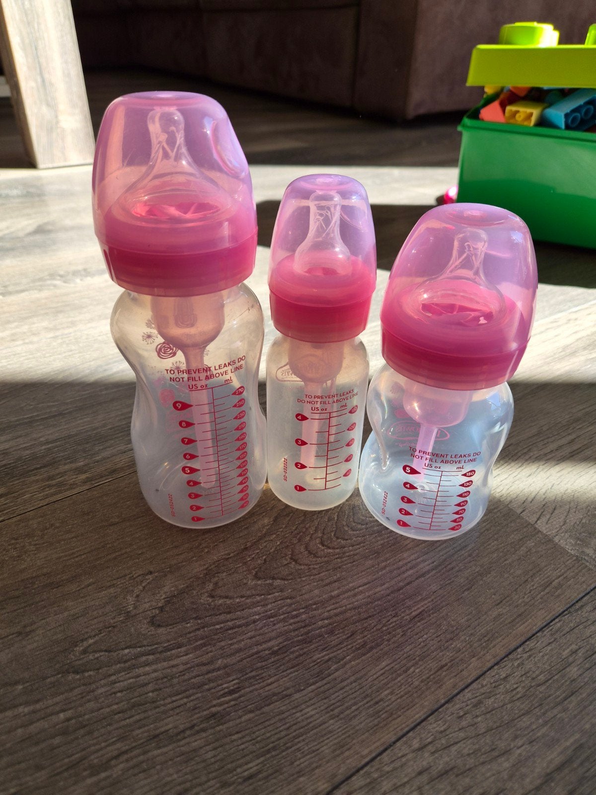 Set van 3 babyflessen met roze spenen, Ophalen of Verzenden, Gebruikt, Babyfles
