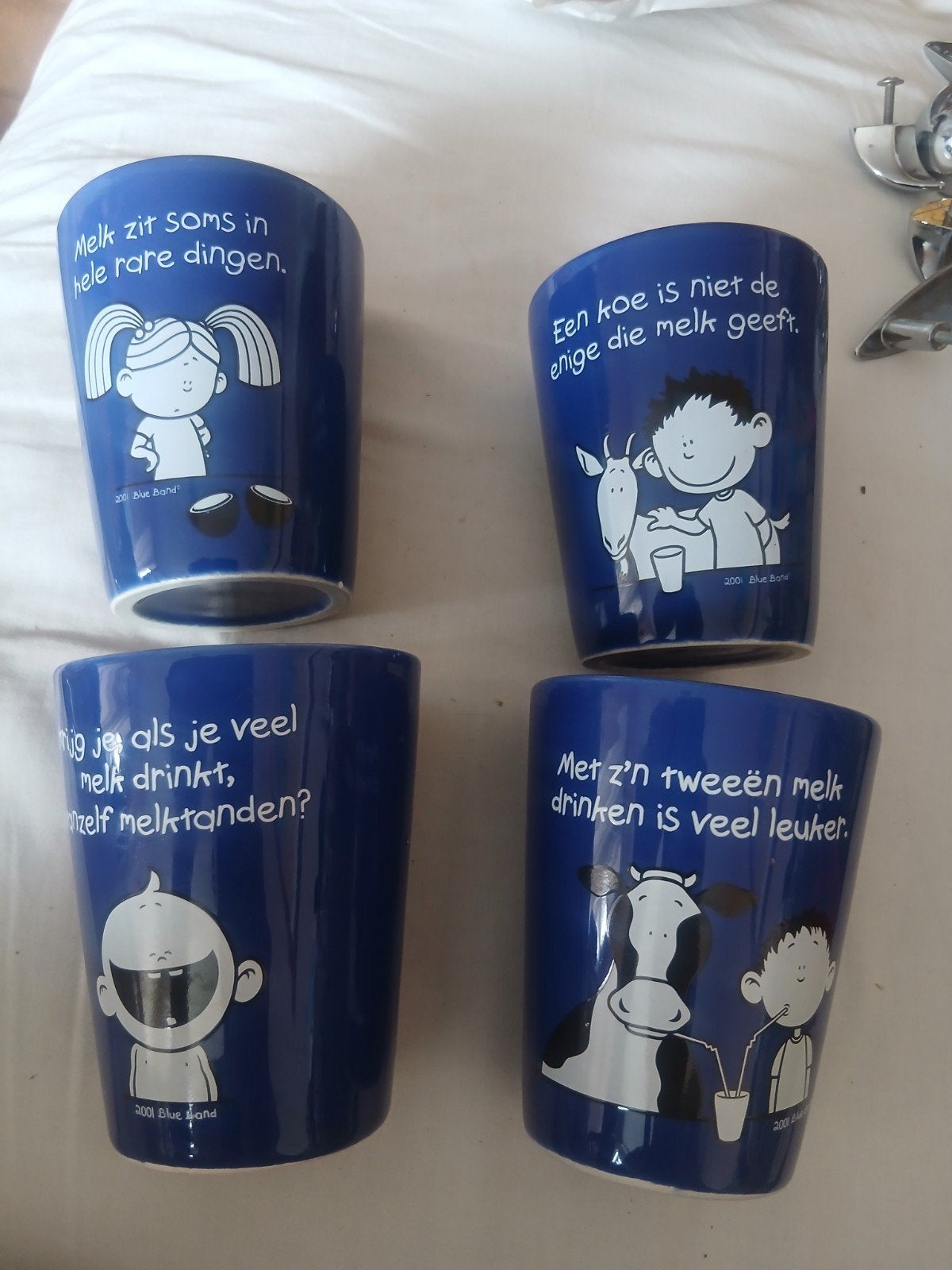 Set van 4 Blue Band melkbekers uit 2001 - Vintage, Ophalen, Gebruikt, Overige merken, Keramiek
