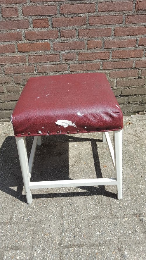 vintage Poef bekleed met gouden stof, Ophalen of Verzenden