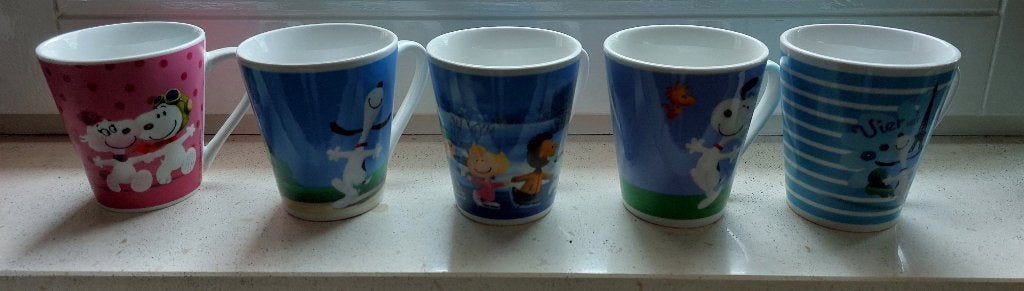 5 Snoopy bekers, Ophalen of Verzenden, Snoopy, Zo goed als nieuw, Gebruiksvoorwerp