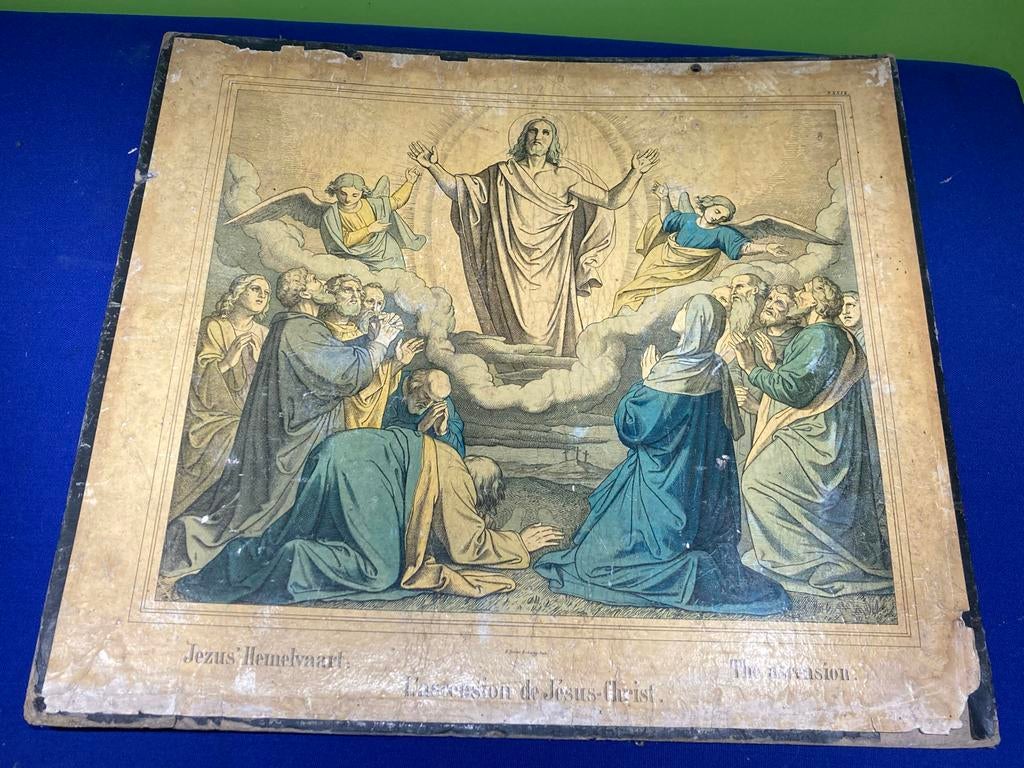 Antieke religieuze prenten: Jezus Hemelvaart & Verloren Zoon, Ophalen of Verzenden, Overige thema's