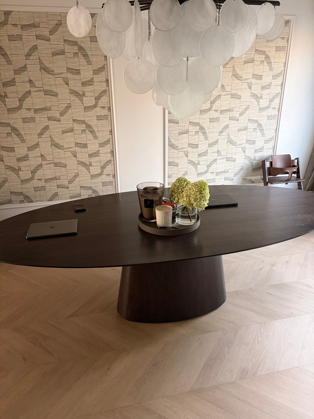 Ovale eettafel donker bruin eiken 260 x 120 cm, Ophalen, 100 tot 150 cm, Eikenhout, 200 cm of meer