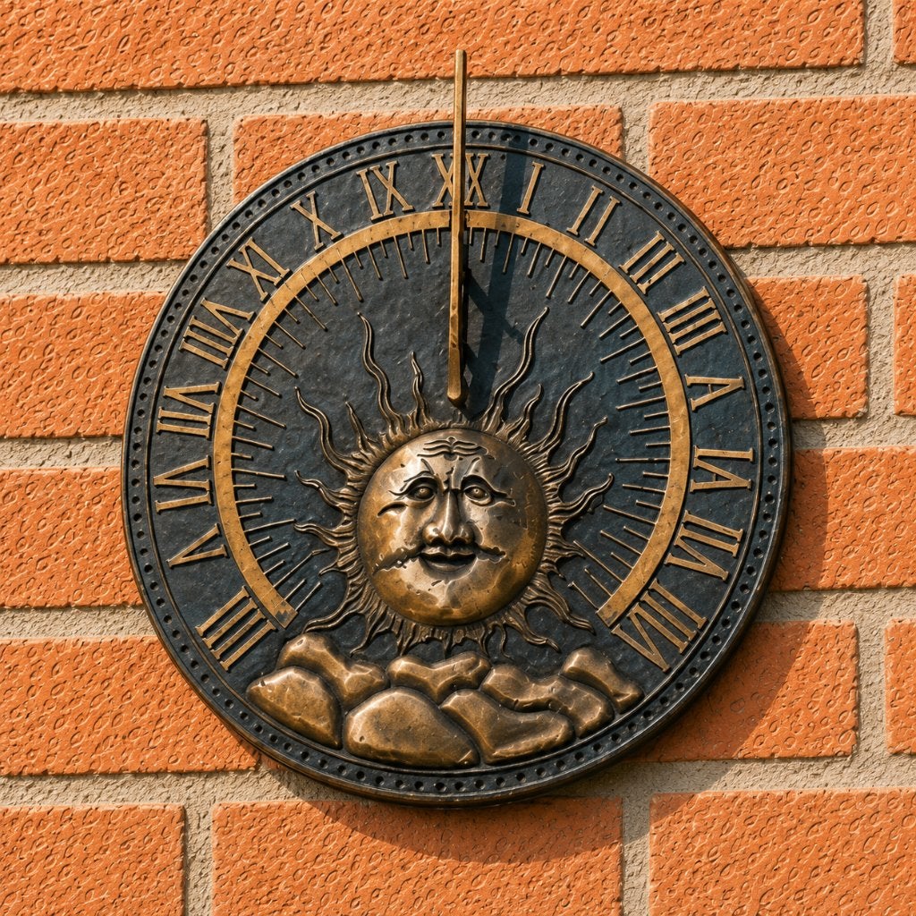 PLATTE BRONZEN ZONNEWIJZER / MUURHANGER