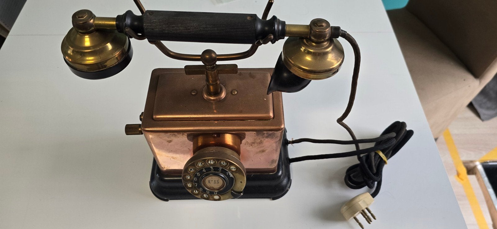 Antieke Koperen Telefoon met Draaischijf - Jaren '30/'40, Ophalen