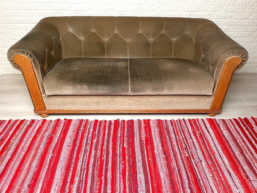 Vintage Velours Art Deco-bank, gecapitonneerd, Ophalen, Gebruikt, 150 tot 200 cm, Tweepersoons