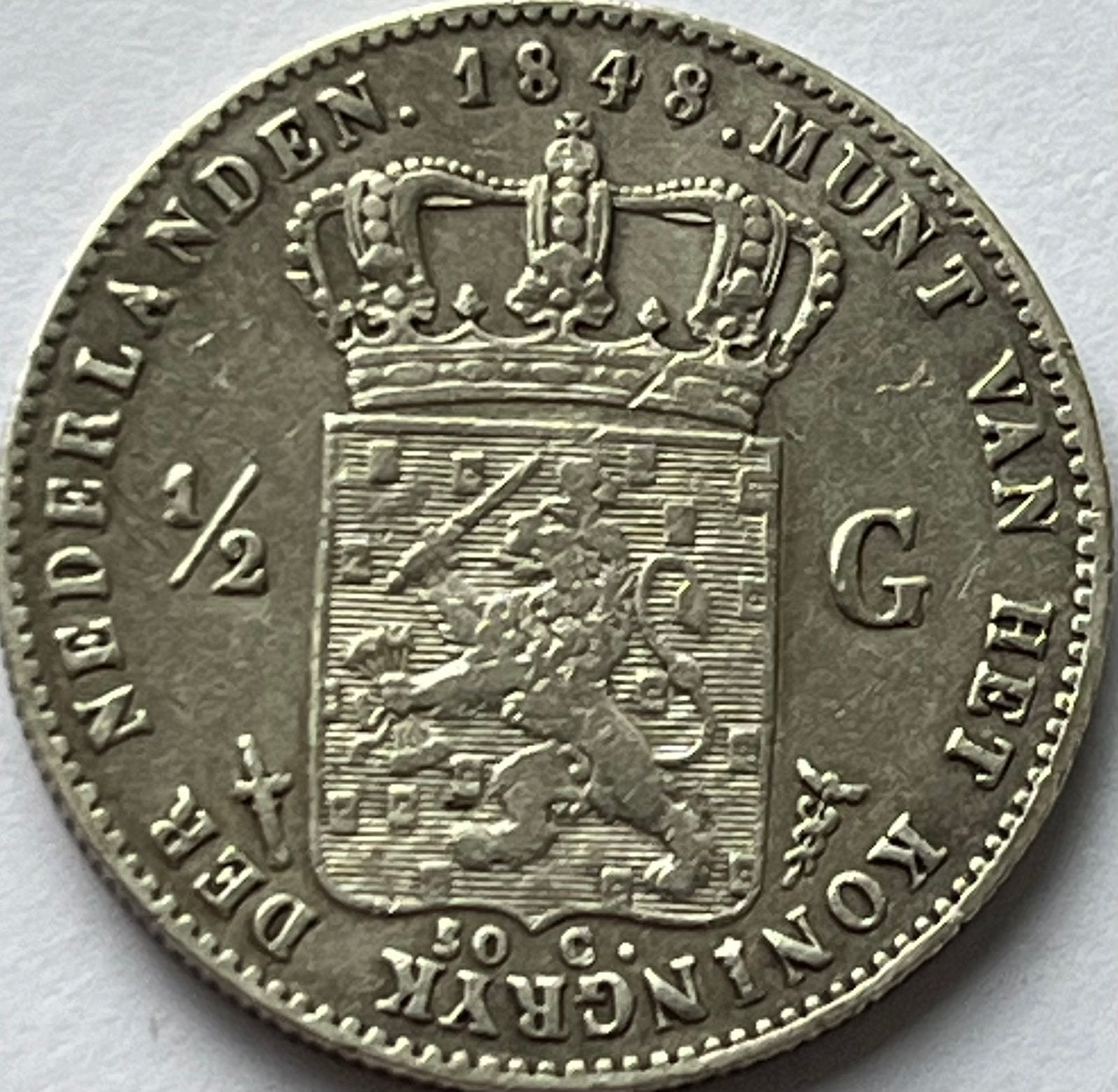 Halve gulden 1848/47 overslag, Postzegels en Munten, ½ gulden, Zilver, Ophalen of Verzenden, Losse munt