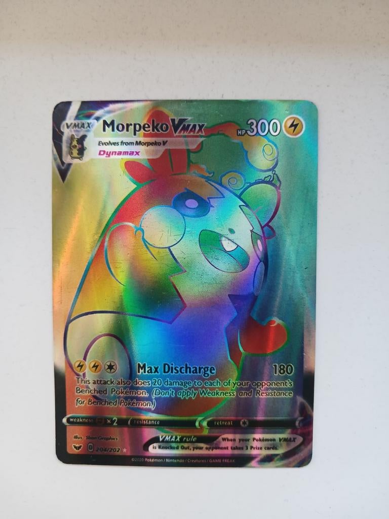 Pokémon Kaart Morpeko VMAX Regenboog. Niet brengen Ophaalen!, Ophalen of Verzenden, Zo goed als nieuw, Losse kaart, Foil
