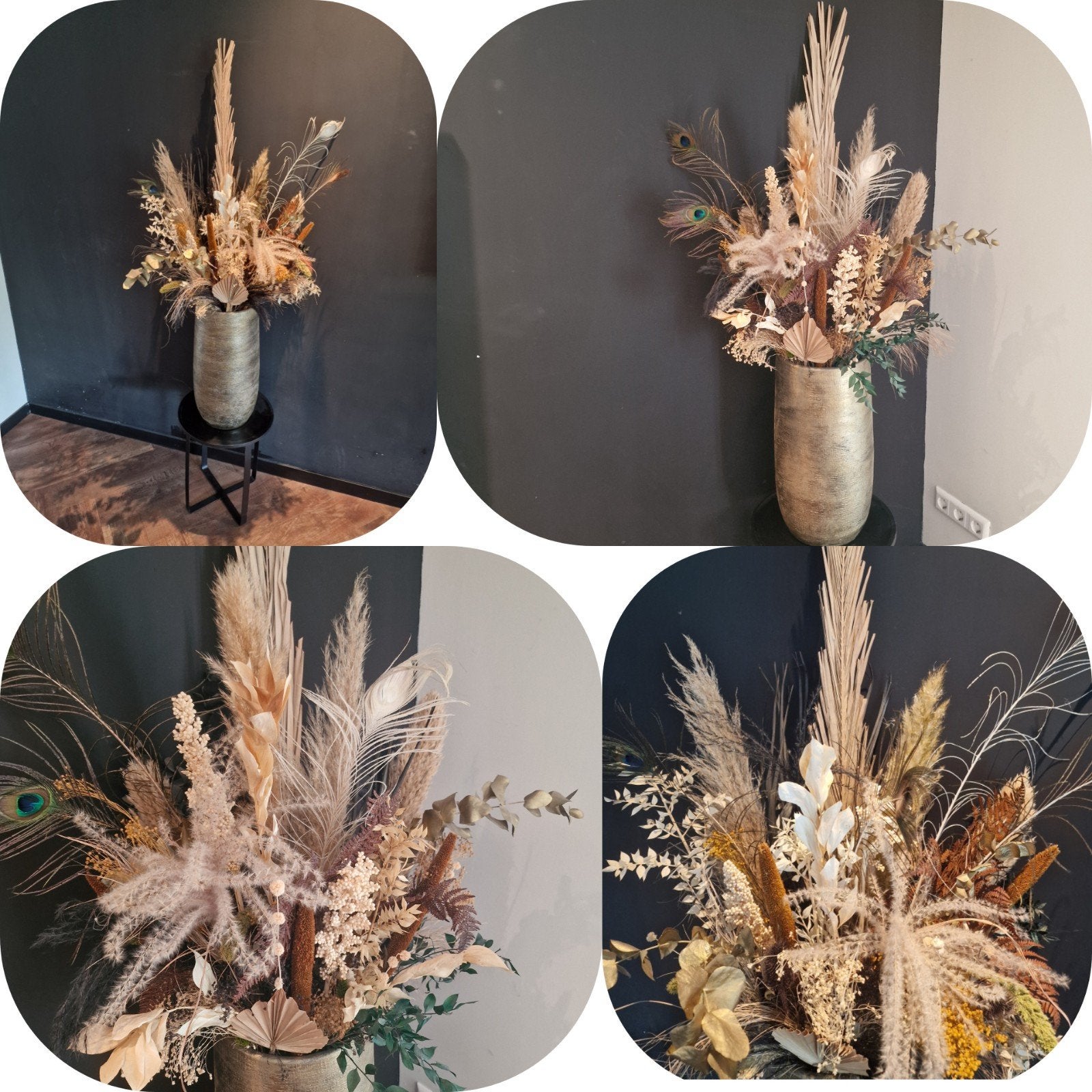 Grote vazen met droogbloemen, pluimen en pauwenveren, Ophalen, Overige materialen, Gebruikt, Meerkleurig