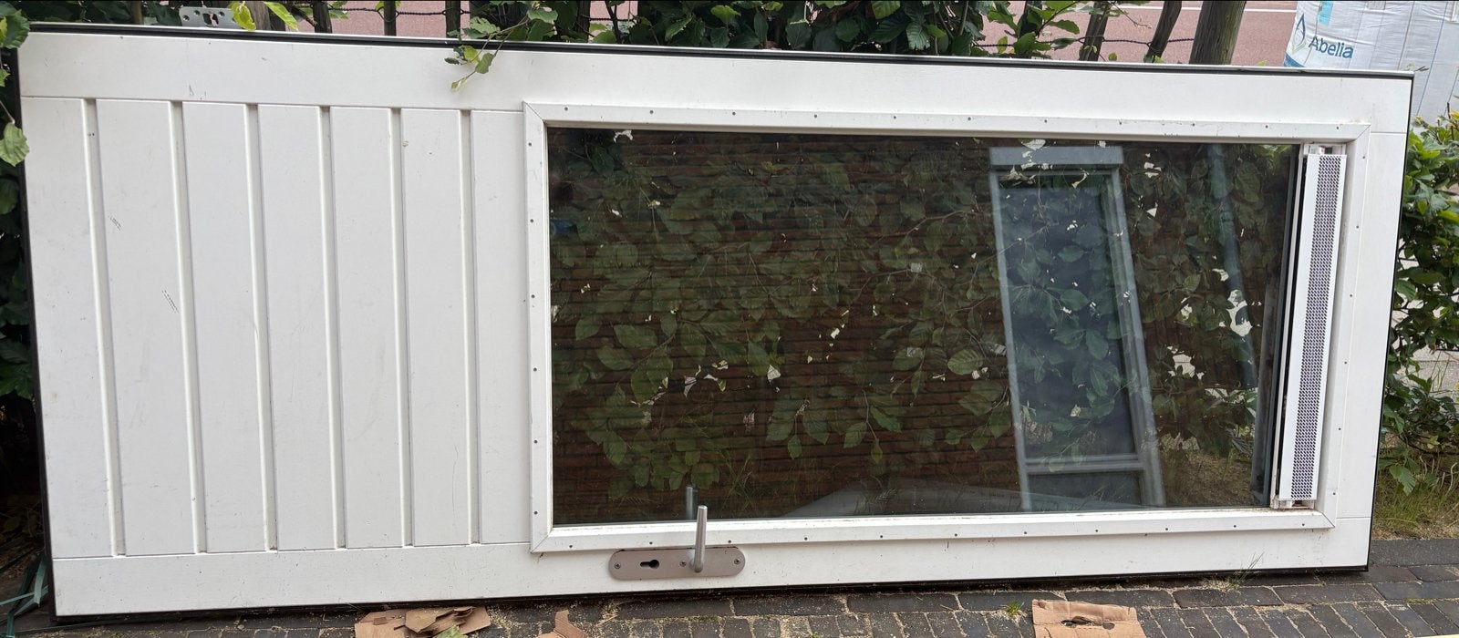 Houten tuindeur/schuurdeur met raam (137 x 95cm), Ophalen, Gebruikt, 120 cm of meer, Buitendeur