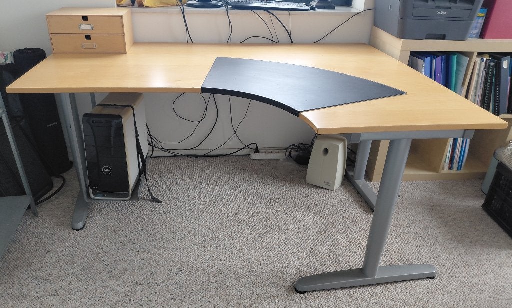 Ikea hoekbureau Galant incl. toebehoren, Ophalen, Gebruikt, Hoekbureau, In hoogte verstelbaar