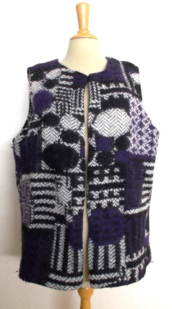 Opvallend mooi handmade wol/vilt fleurig vest/gilet! L/XL, Maat 42/44 (L), Zo goed als nieuw, Zonder mouw, Meerkleurig