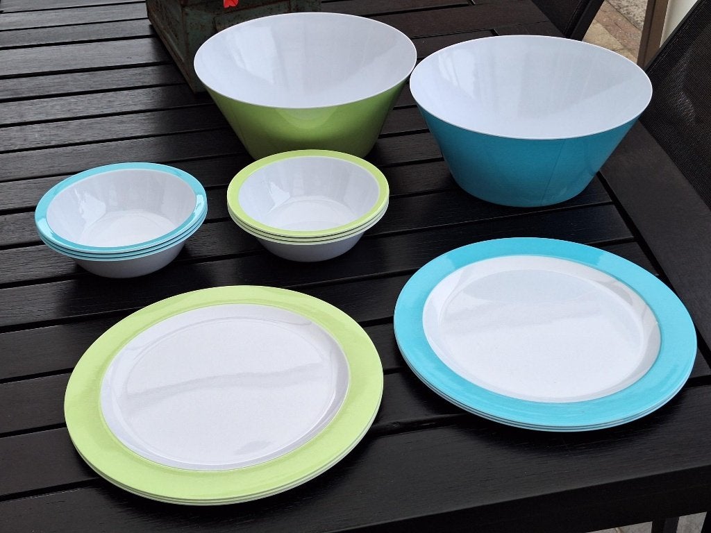 Campingservies groen/blauw, Ophalen of Verzenden, Zo goed als nieuw