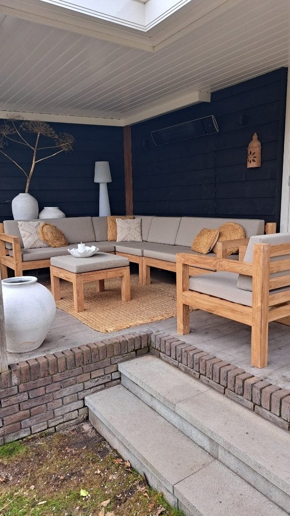 Nieuwe massief teak houten hoekloungeset 208x268, Ophalen, Teakhout, Zo goed als nieuw, Loungeset