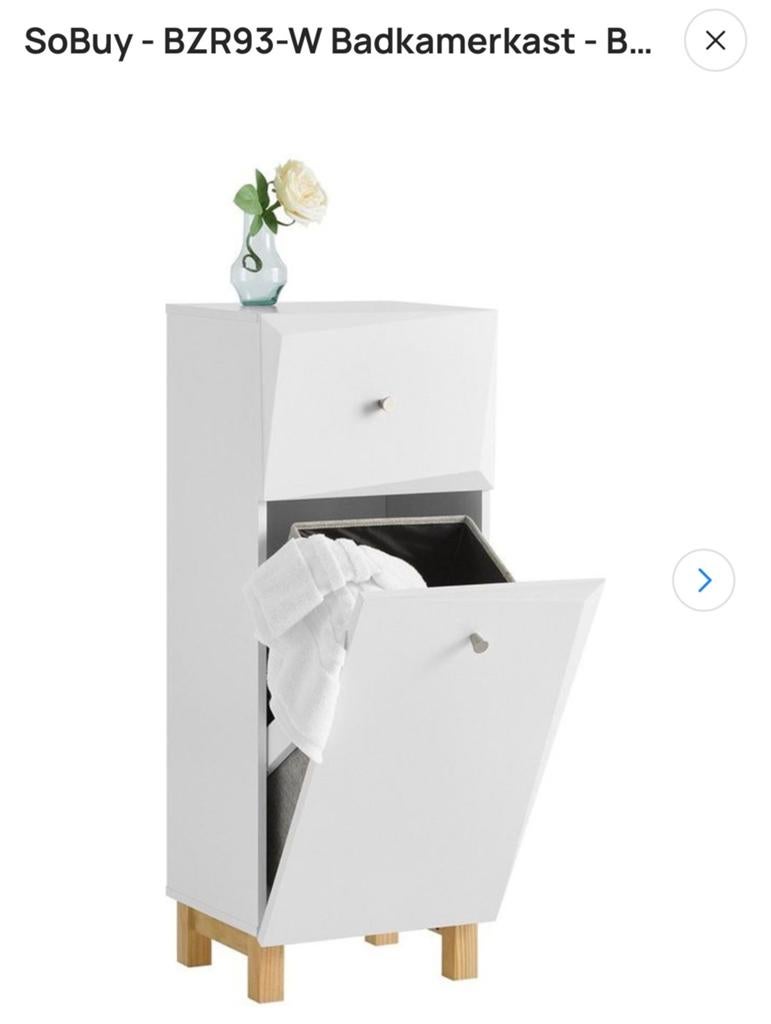 SoBuy BZR93-W Badkamerkast met wasmand en lade, Huis en Inrichting, Badkamer | Badkamermeubels, Ophalen, (Half)hoge kast, Minder dan 50 cm