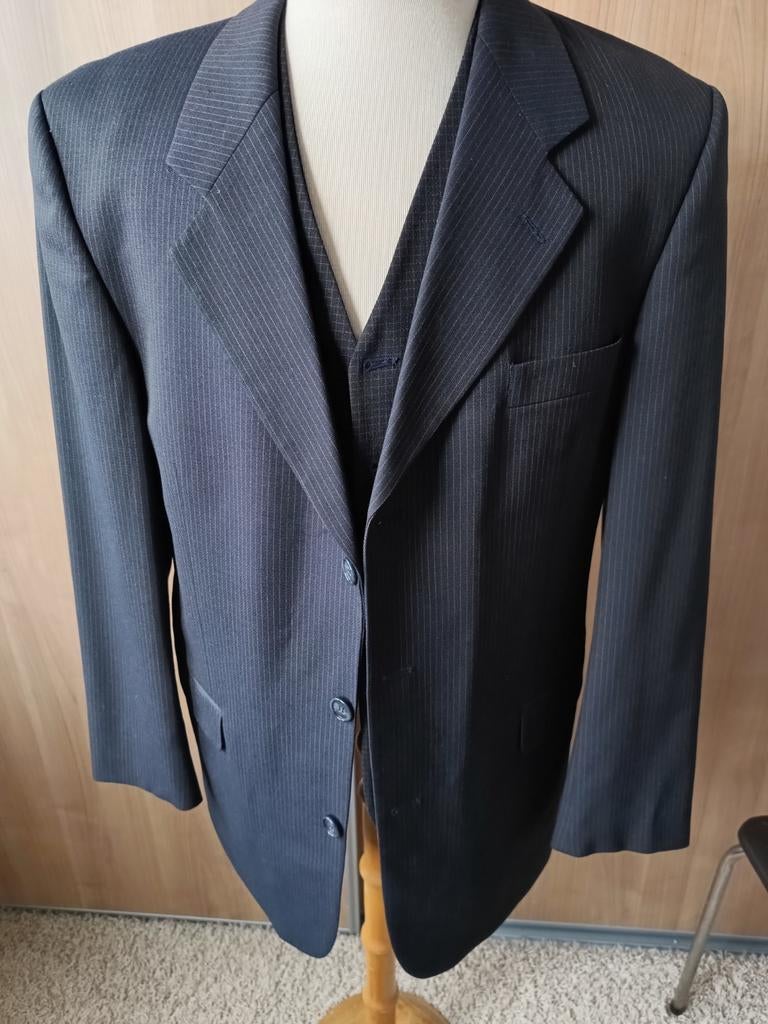 Antraciet gestreept kostuum met geruit gilet ,pak, Kleding | Heren, Ophalen of Verzenden, Zo goed als nieuw, Maat 48/50 (M), Grijs
