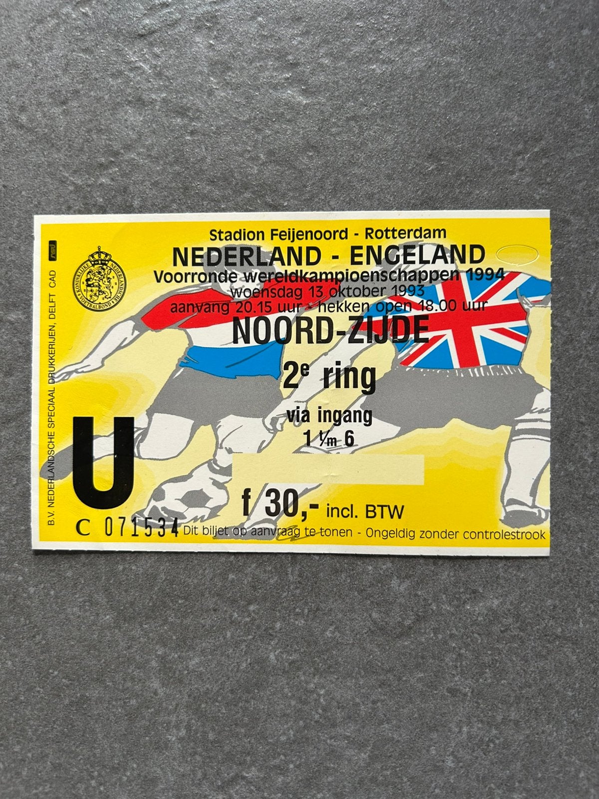 Nederland - Engeland ticket, Ophalen of Verzenden, Overige binnenlandse clubs, Overige typen