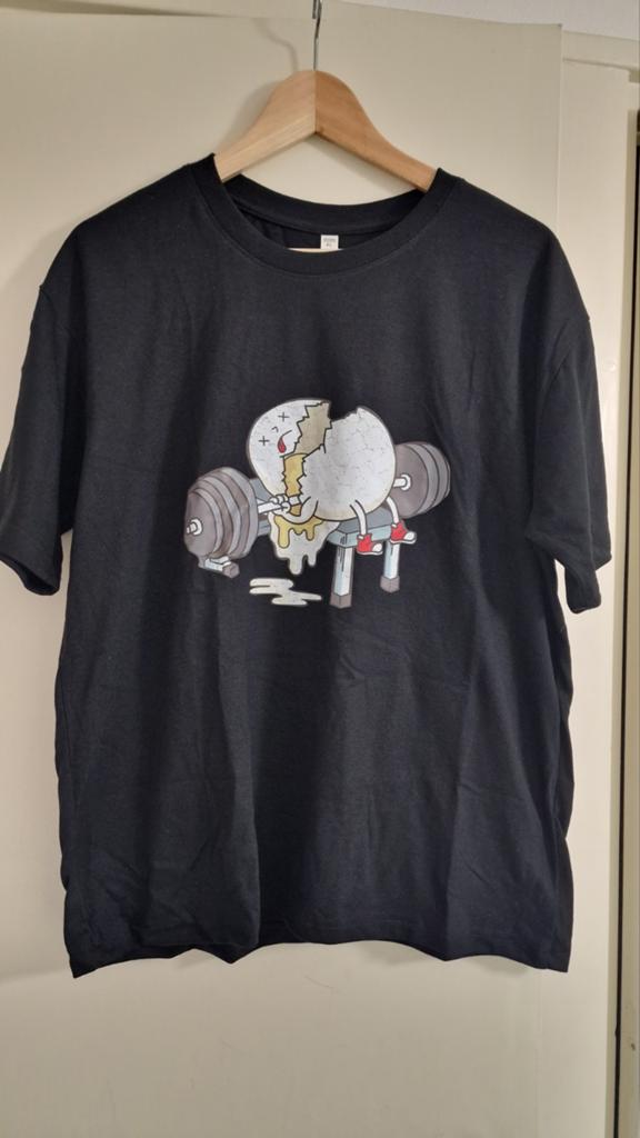 Zwart T-shirt met grappige fitness print - Maat XL, Kleding | Heren, T-shirts, Onbekend, Zwart, Ophalen of Verzenden, Maat 56/58 (XL)