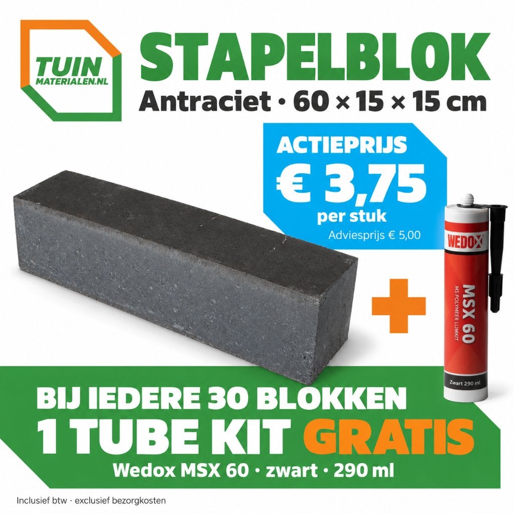 Stapelblokken 60x15x15cm Antraciet ACTIE!, Overige typen, Nieuw, Ophalen of Verzenden, Minder dan 5 m²