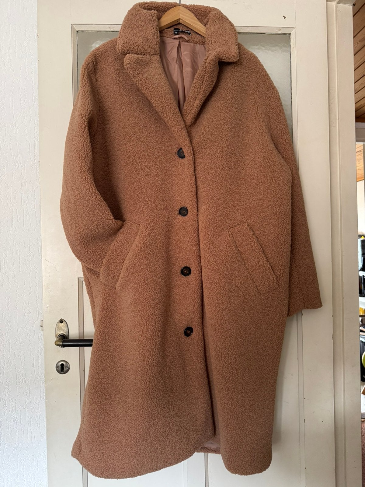 Norah lange teddy jas maat 46, Ophalen of Verzenden, Zo goed als nieuw, Maat 46/48 (XL) of groter, Beige