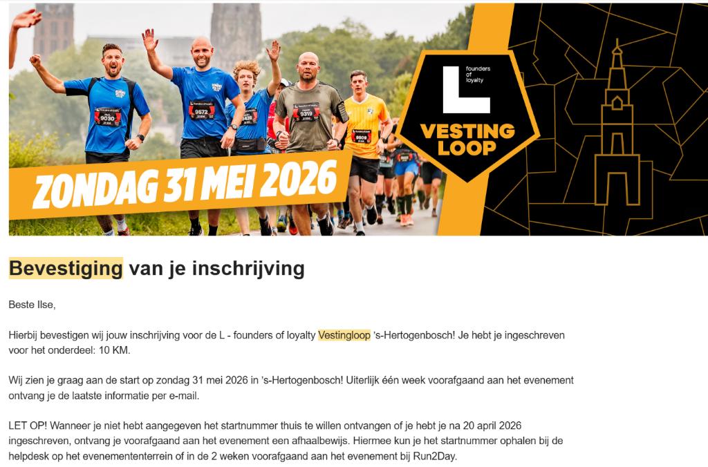 1x ticket Vestingloop Den Bosch 10km, Tickets en Kaartjes, Eén persoon