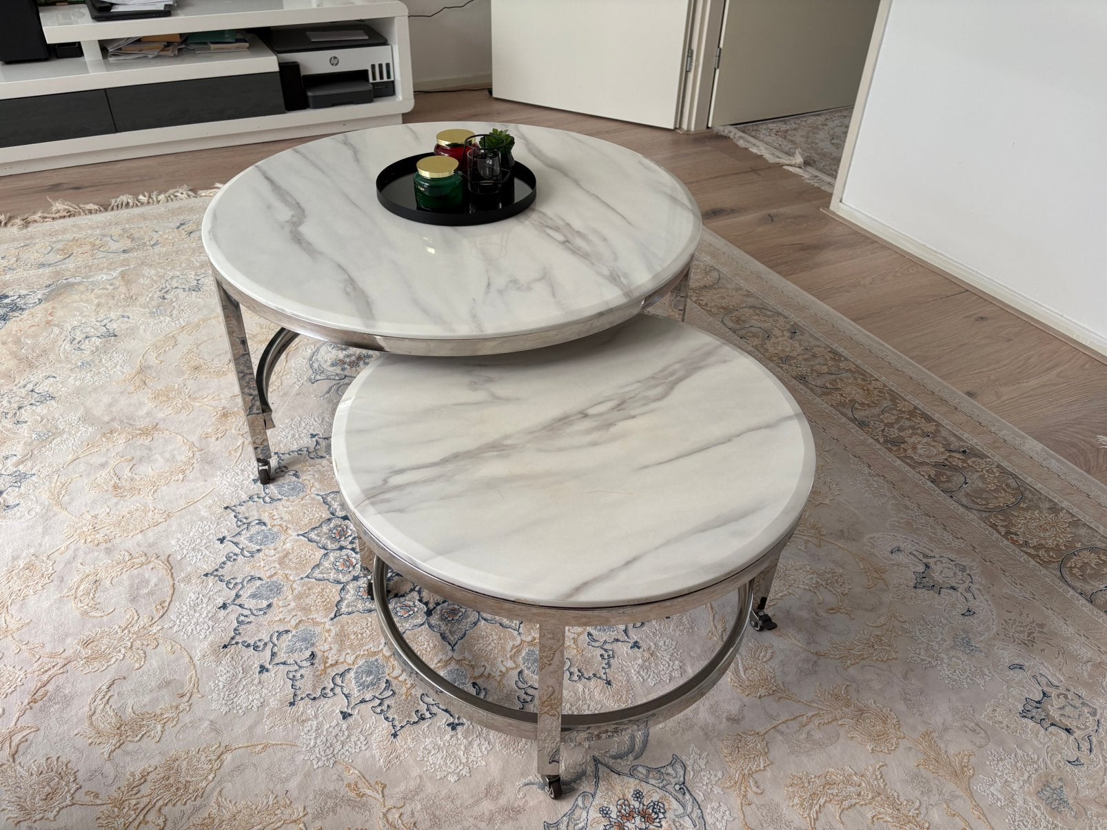 Twee saloontafel van stenen, Ophalen, Zo goed als nieuw, Rond, 50 tot 100 cm