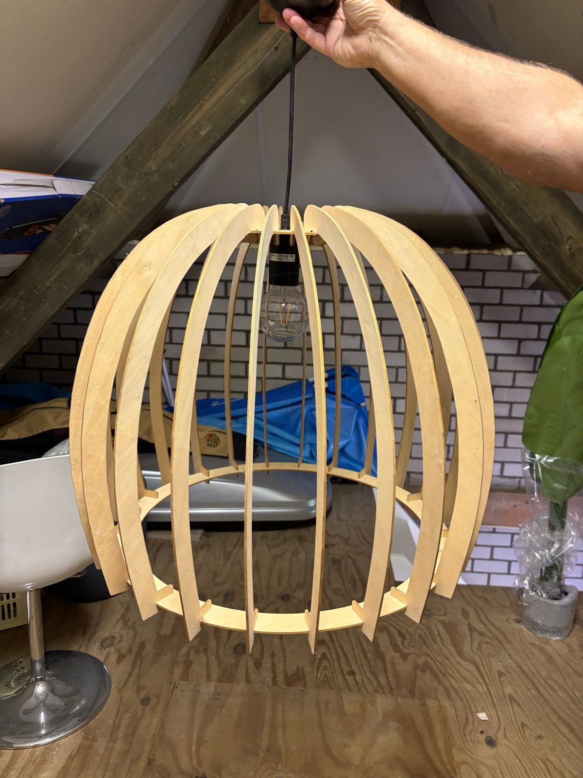 Houten hanglamp - Modern design, Ophalen, Zo goed als nieuw, Hout, E27 (groot)