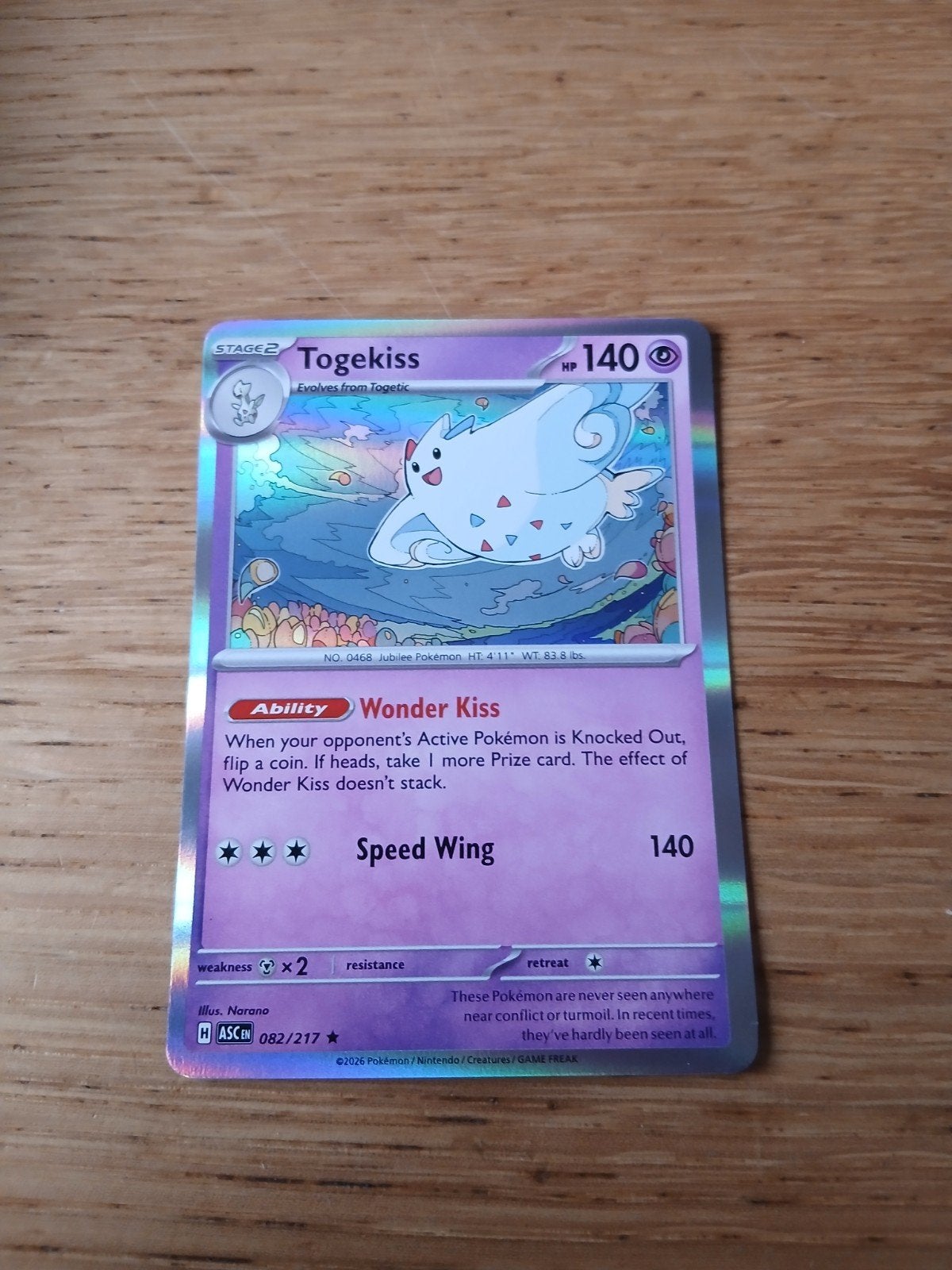 Togekiss Pokémon Kaart - Holo 082/217, Ophalen of Verzenden, Zo goed als nieuw, Losse kaart, Foil